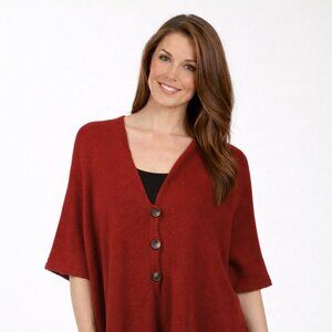 New M. Rena Solid Buttoned Poncho. One Size